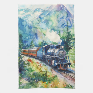 Scenic Landscape with Train Tea Towel