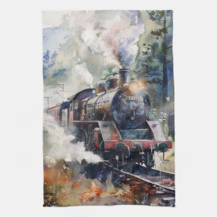 Scenic Landscape with Train Tea Towel