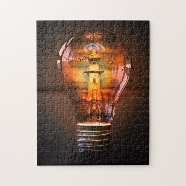 Scenic Lighthouse Lightbulb Artistic Design Jigsaw Puzzle (Vertical)