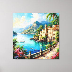 Scenic Mediterranean Coastal Village Canvas Print