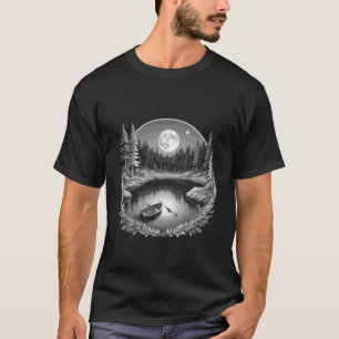Scenic Moonlight Fishing Retired Anglers with Rowb T-Shirt