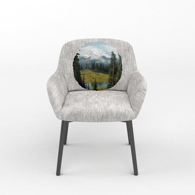 Scenic Mount Rainier Landscape Round Cushion (In Situ)