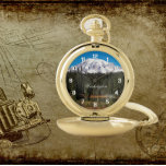 Scenic Mount Rainier, Washington Pocket Watch<br><div class="desc">Classic and stylish pocket watch with white numerals that features a scenic landscape photo image of snow capped Mount Rainier,  the tallest mountain in Washington State. Select from gold or silver metal finish.</div>