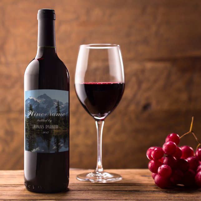 Scenic Mountain and Lake Photo Personalized Wine Label (In Situ)