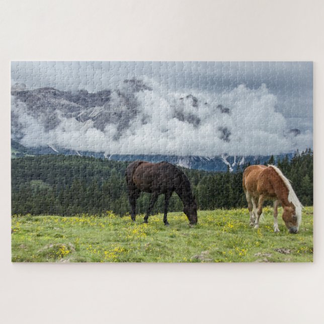 Scenic Mountain Horses Landscape Jigsaw Puzzle (Horizontal)
