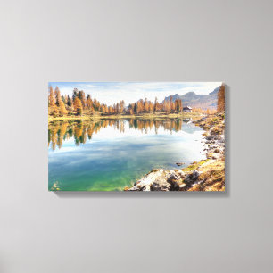 Scenic Mountain Lake Federa In Italy Canvas Print