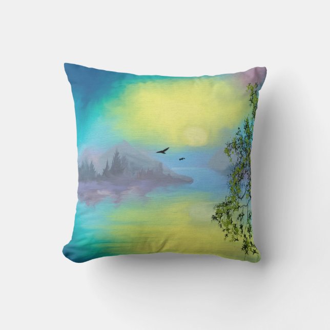 Scenic Mountain Lake Landscape Cushion (Front)