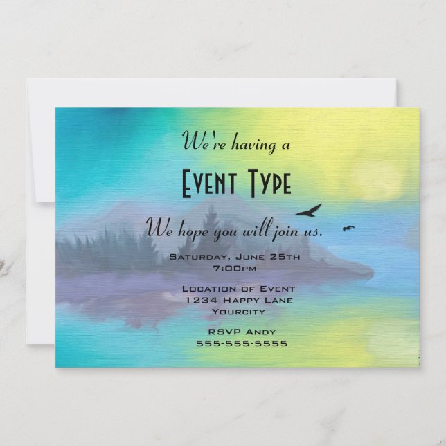 Scenic Mountain Lake Landscape Party Invitation (Front)