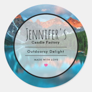 Scenic Mountain & Lake Landscape Photograph Candle Classic Round Sticker
