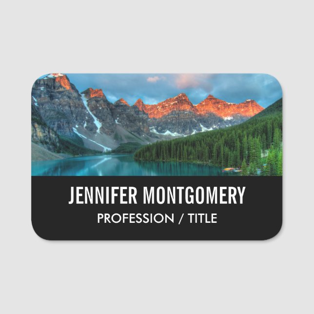 Scenic Mountain & Lake Landscape Photograph Name Tag (Front)