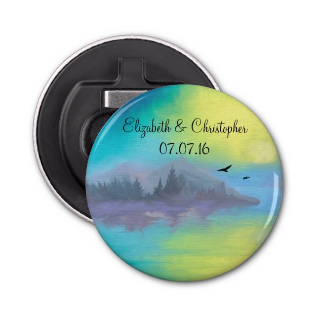 Scenic Mountain Lake Landscape Wedding Favour Bottle Opener (Front)