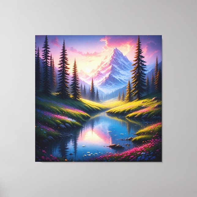 Scenic Mountain Landscape with Lake Reflections Canvas Print (Front)
