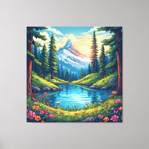 Scenic Mountain Landscape with Lake Reflections Canvas Print
