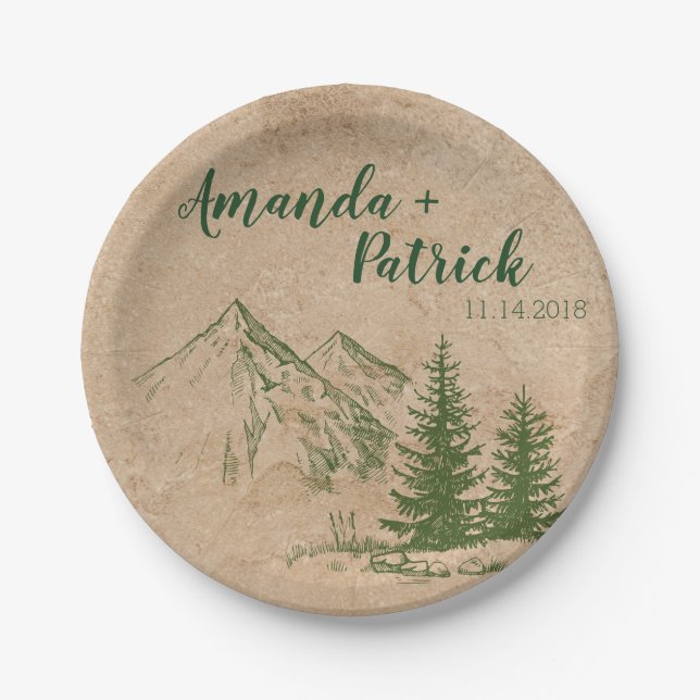 Scenic Mountain Range Wedding Paper Plate (Front)