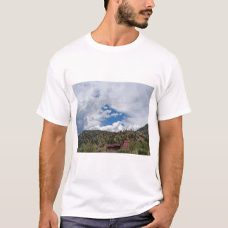 Scenic Mountain Town Landscape with Red Buildings, T-Shirt