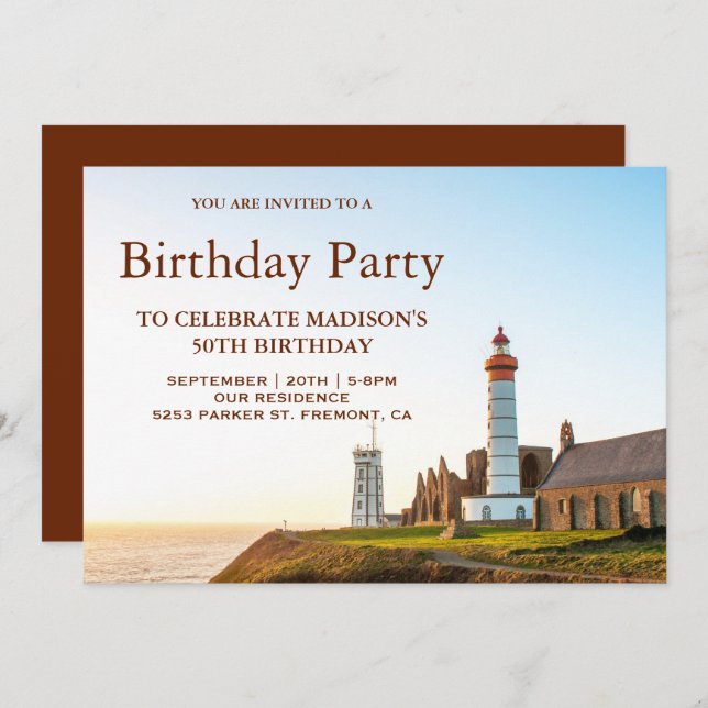 Scenic Nautical Lighthouse Birthday Party Invitation (Front/Back)