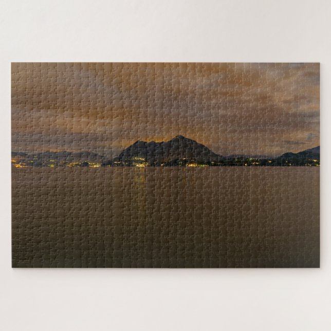 Scenic night landscape of Lake Maggiore Italy hard Jigsaw Puzzle (Horizontal)