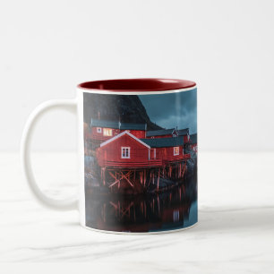 Scenic Nordic Fishing Harbour View Ceramic Coffee Two-Tone Coffee Mug