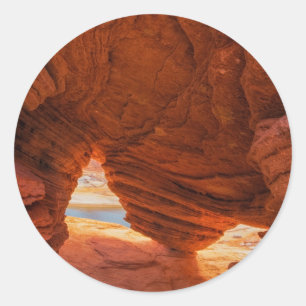 Scenic of eroded sandstone cave classic round sticker