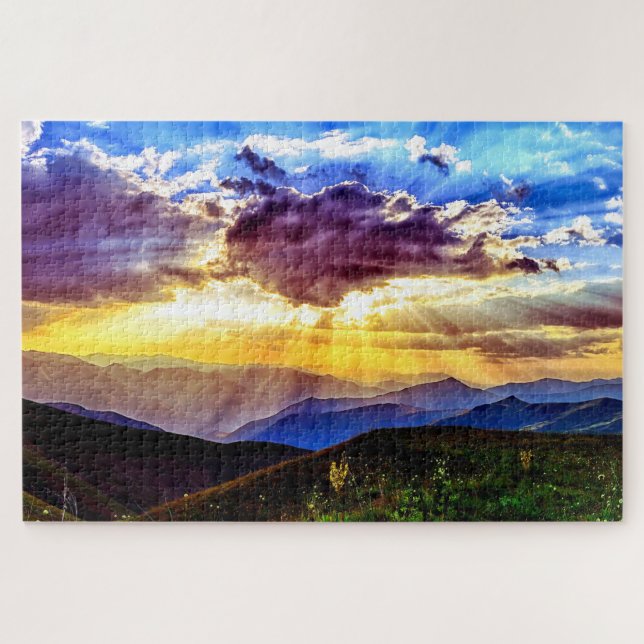 Scenic Photo Mountains Sunbeams Meadow Puzzle (Horizontal)