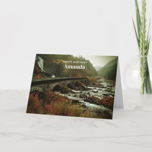 Scenic Photo Waterfalls and Forest Birthday Card (Front)