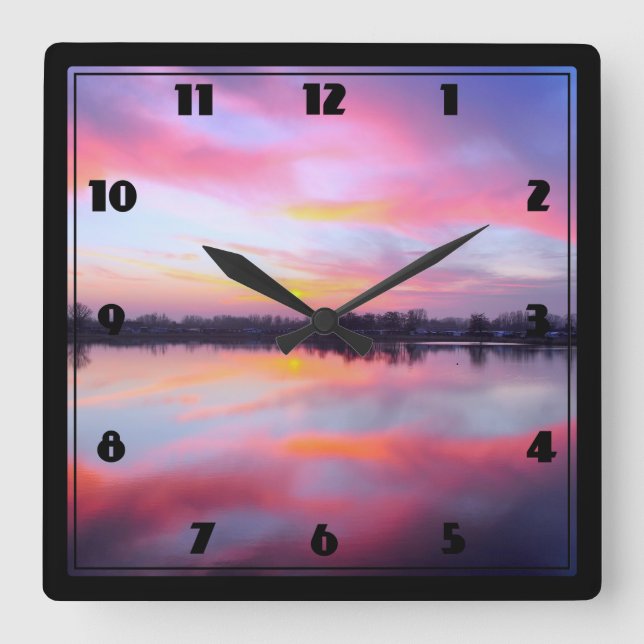 Scenic Pink Landscape Square Wall Clock (Front)