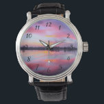 Scenic Pink Landscape Watch<br><div class="desc">Beautiful pink sunset over a calm lake with a row of trees in the background. A lovely mixing and mingling of colourful clouds which include pink,  blue,  purple and yellow. Awesome and moody lighting,  shadows and reflections.</div>