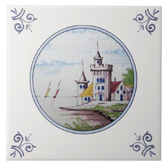 Scenic Polychrome Repro Delft Tile  (1 of 6) (Front)