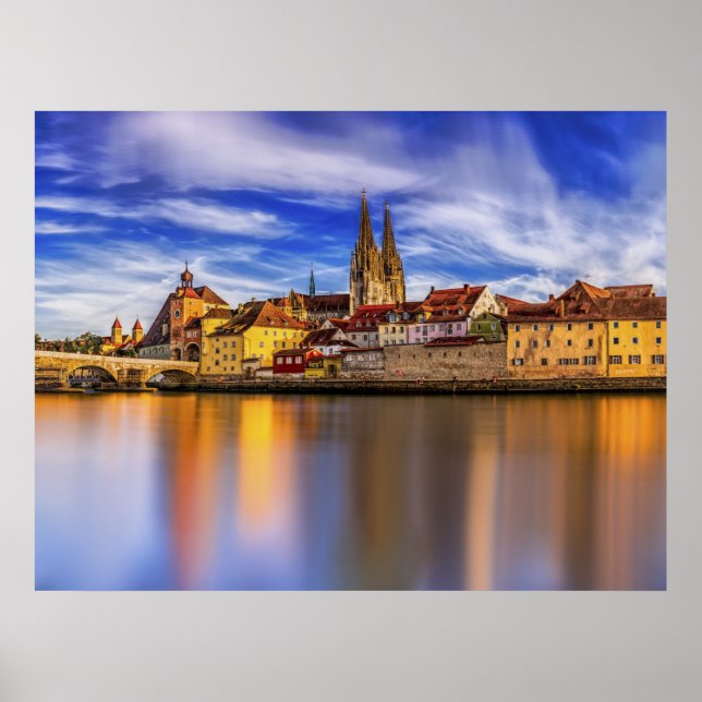 Scenic Regensburg River View Poster (Front)