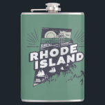 Scenic Rhode Island Retro Silhouette  Hip Flask<br><div class="desc">Hip flask features a retro style scenic Rhode Island vignette in a state shaped silhouette.</div>