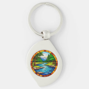 Scenic River and Forest Landscape Key Ring