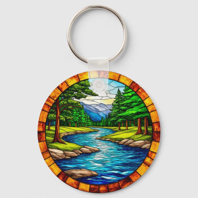 Scenic River and Forest Landscape Key Ring (Front)