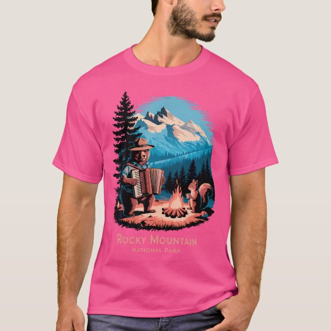 Scenic Rocky Mountain National Park Bear Campfire T-Shirt (Front)