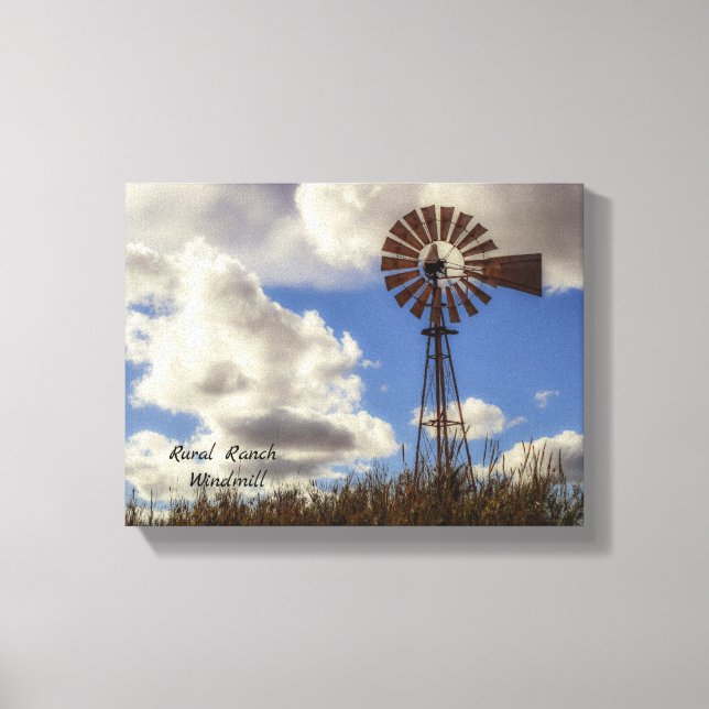 Scenic Rural Ranch Windmill Stretched Canvas Print (Front)