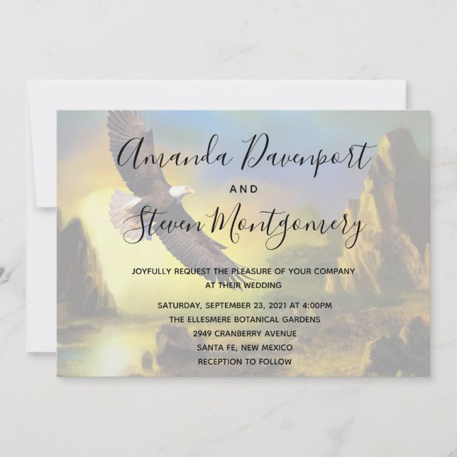 Scenic Rustic Bald Eagle Patriotic Wedding Invitation (Front)