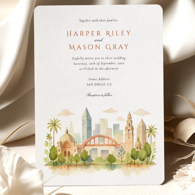 Scenic San Diego California Watercolor Wedding Invitation (Creator Uploaded)
