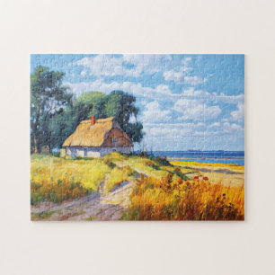 Scenic Sand Trail Leading to a Reed-Thatched Cotta Jigsaw Puzzle