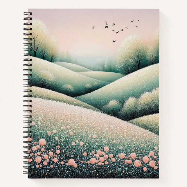 Scenic Spring Hills with Blooming Trees Notebook (Front)