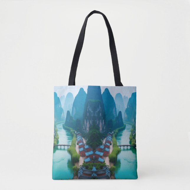 Scenic Stroll – Emerald River & Mountain View Tote Bag (Front)