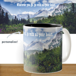 Scenic summer mountain landscape with a meadow Two-Tone coffee mug