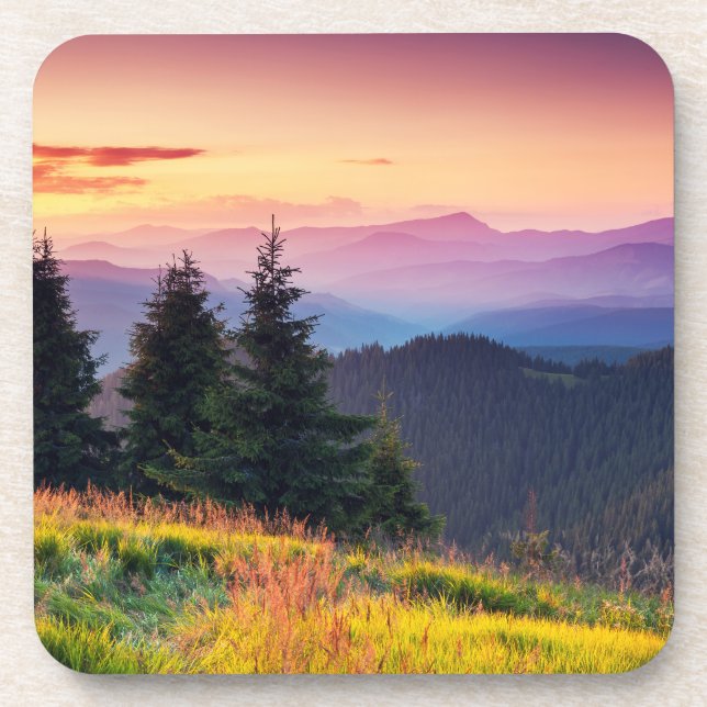 Scenic Sunset Mountains Jungle Pine trees Fall Thr Coaster (Front)