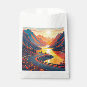 Scenic travel on winding road, sunsets favour bags