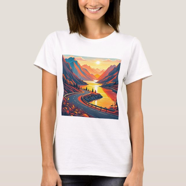 Scenic travel on winding road, sunsets T-Shirt (Front)