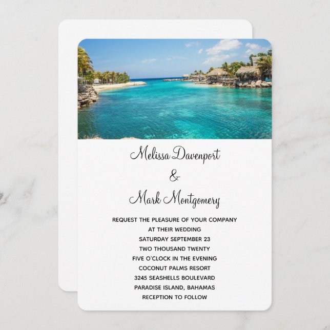 Scenic Tropical Beach Resort Destination Wedding Invitation (Front/Back)