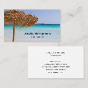 Scenic Tropical Beach with Straw Umbrella Business Card