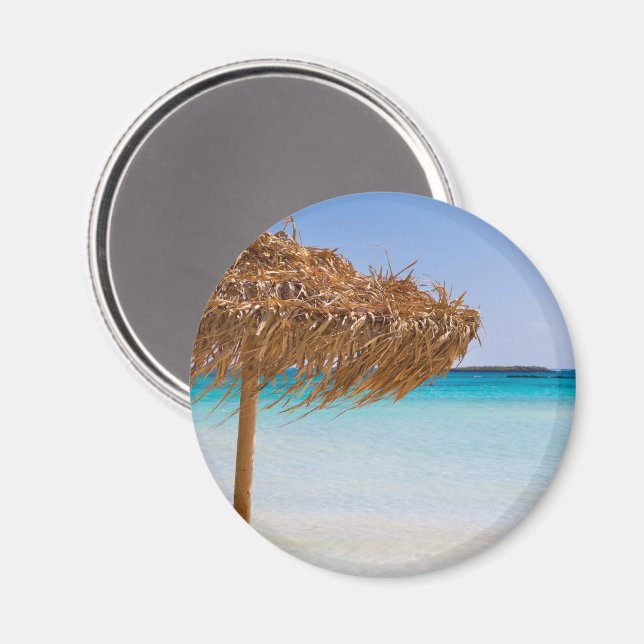 Scenic Tropical Beach with Straw Umbrella Magnet (Front/Back)
