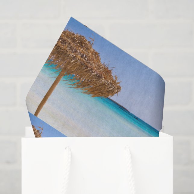 Scenic Tropical Beach with Straw Umbrella Pattern Tissue Paper (Gift Bag)