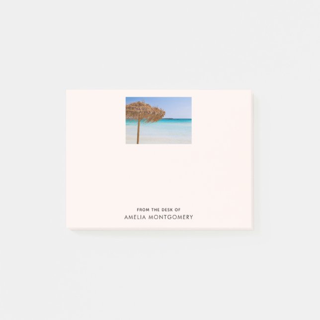 Scenic Tropical Beach with Straw Umbrella Post-it Notes (Front)