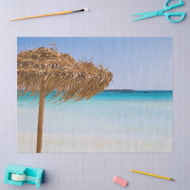 Scenic Tropical Beach with Straw Umbrella Tissue Paper (Craft)