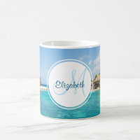 Scenic Tropical Beach with Thatched Huts Monogram